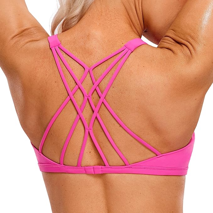 CRZ YOGA Womens Naked Feeling Criss Cross Sports Bra - Strappy Back Padded Medium Support Wireless Gym Cami Workout Yoga