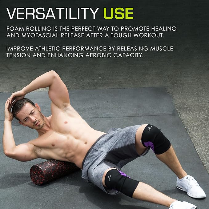 ProsourceFit High Density Foam Rollers 18 - inches long, Firm Full Body Athletic Massage Tool for Back Stretching, Yoga, Pilates, Post Workout Muscle Recuperation, Black/Red
