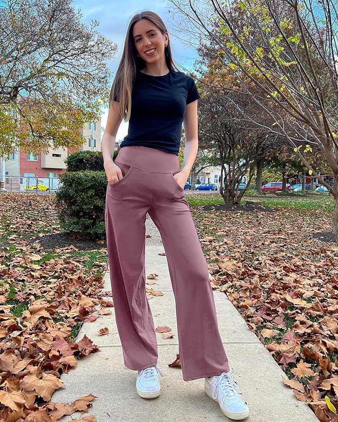Promover Wide Leg Pants Woman Yoga Pants with Pockets Stretch Loose Casual Lounge Sweatpants Petite/Regular/Tall