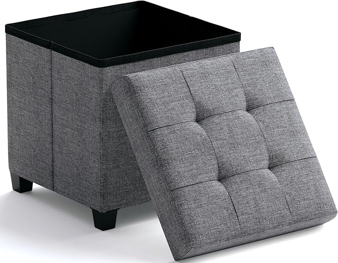 Ornavo Home Storage Ottoman with Legs, Square Cube Foot Rest Stool Seat, for Living Room, Bedroom, Home Office, Dorm - 15 x 15 x 15, Gray