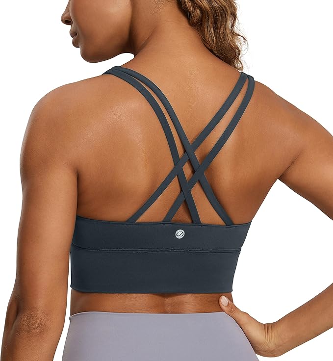 CRZ YOGA Naked Feeling Strappy Longline Sports Bras for Women - Medium Impact Criss Cross Yoga Padded Workout Crop Top