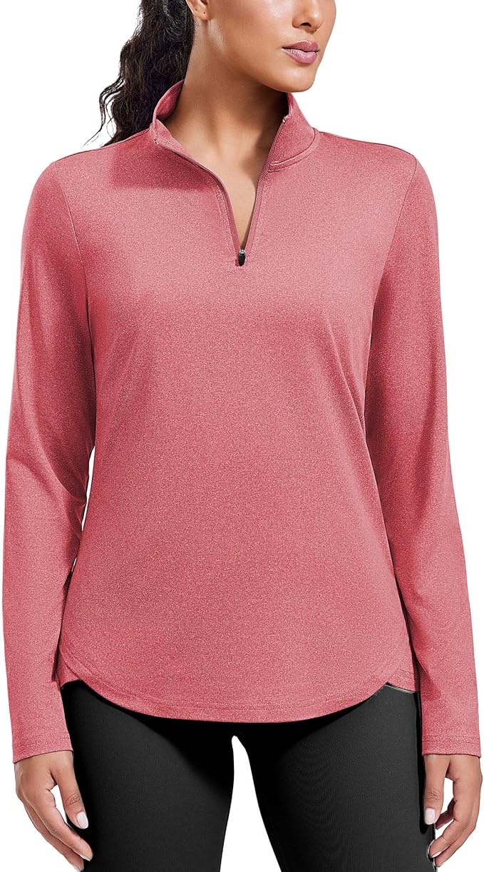 PINSPARK Workout Tops for Women Long Sleeve Athletic Shirt Quarter Zip Running Shirts Stretchy UPF 50+ Yoga Hiking Tee Top