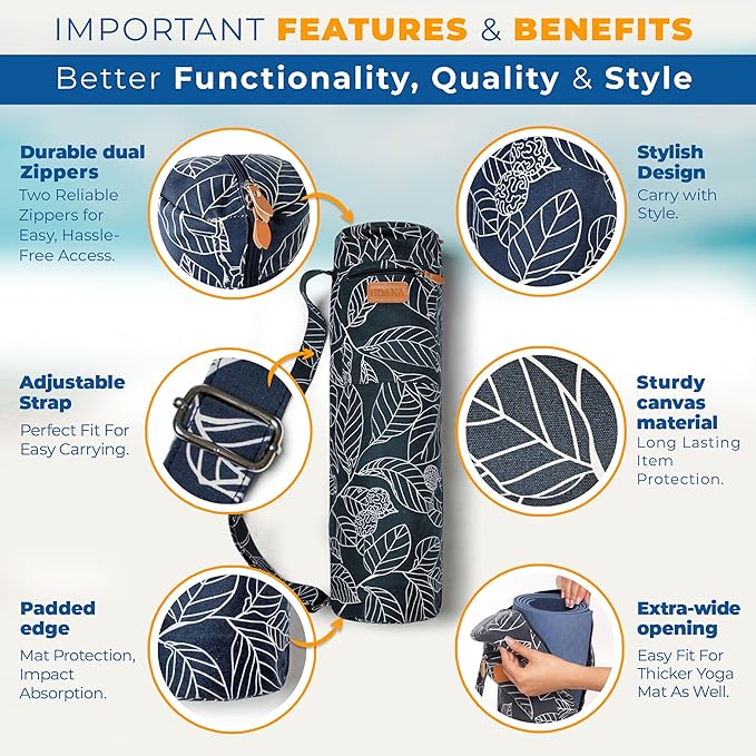 UDANA Yoga Mat Bag – Heavy Duty Canvas Carrier with 3 Pockets & Full Zip – Available in 3 Sizes (16L, 18L, 34L) - Multiple Colors