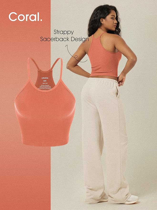 ODODOS Women's Crop 3-Pack Seamless Rib-Knit Camisole Crop Tank Tops
