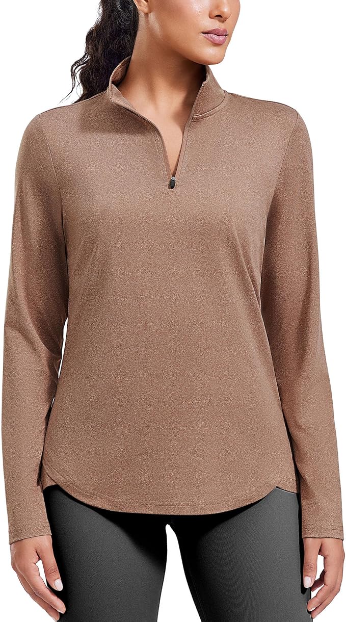 PINSPARK Workout Tops for Women Long Sleeve Athletic Shirt Quarter Zip Running Shirts Stretchy UPF 50+ Yoga Hiking Tee Top
