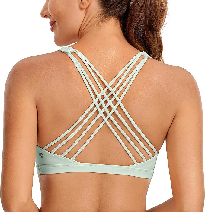 CRZ YOGA Naked Feeling Strappy Sports Bras for Women - Criss Cross Back Wireless Padded Cami Yoga Workout Top
