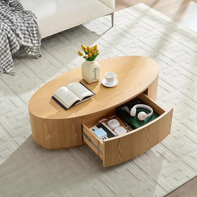47.24” Wood Coffee Table with Storage MDF Center Table with Drawer Side Table Dinning Table for Living Room, Apartment, Office. (Natural)