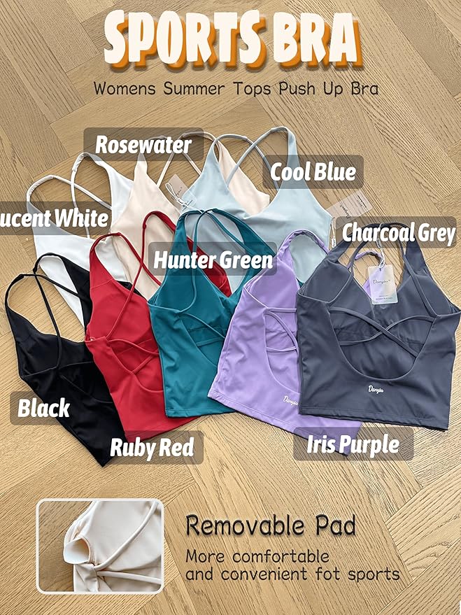 Danysu Sculpt Workout Tank Tops Women Backless Longline Sports Bras Strappy Padded Yoga Top