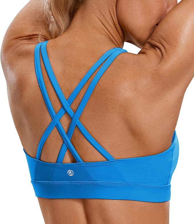 CRZ YOGA Naked Feeling Strappy Padded Sports Bras for Women - Fitness Workout Top Criss Cross Back Yoga Cami