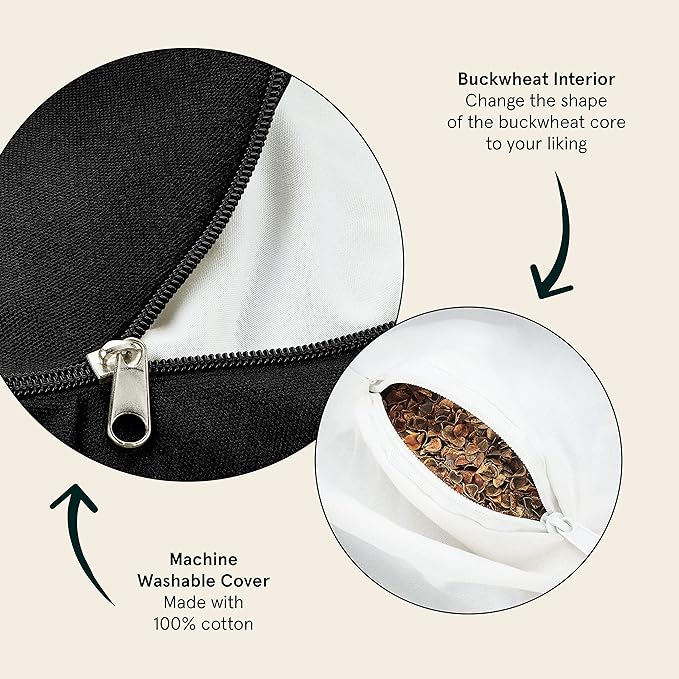 Retrospec Sedona Zafu Meditation Cushion Filled w/Buckwheat Hulls - Yoga Pillow for Meditation Practices - Machine Washable 100% Cotton Cover & Durable Carry Handle, Crescent, Black (Pack of 4)