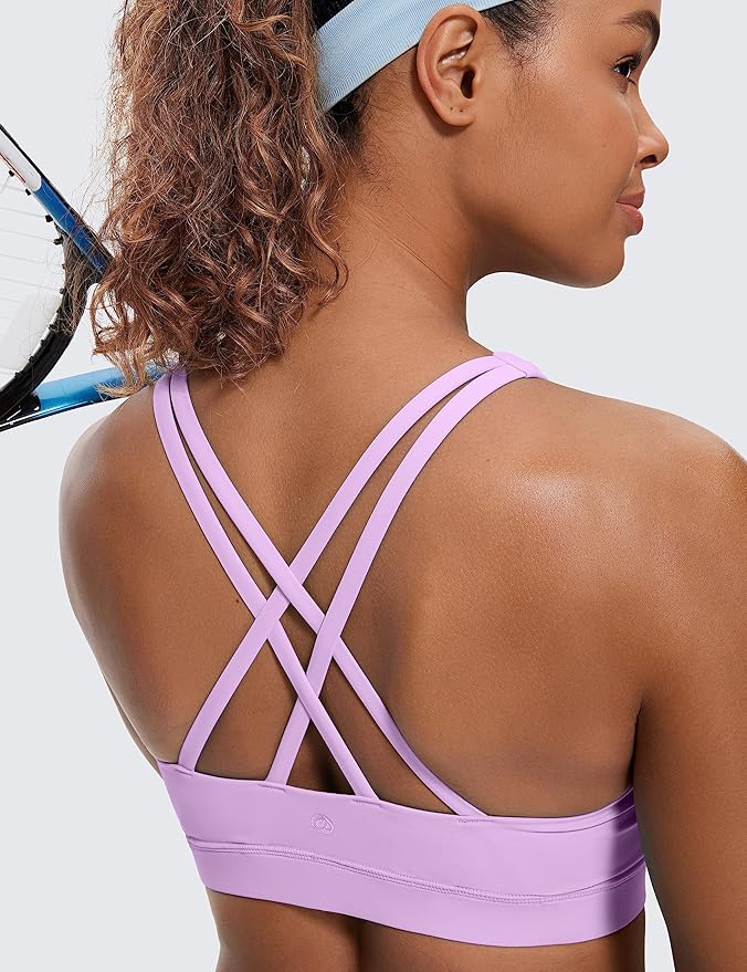 CRZ YOGA Naked Feeling Strappy Padded Sports Bras for Women - Fitness Workout Top Criss Cross Back Yoga Cami