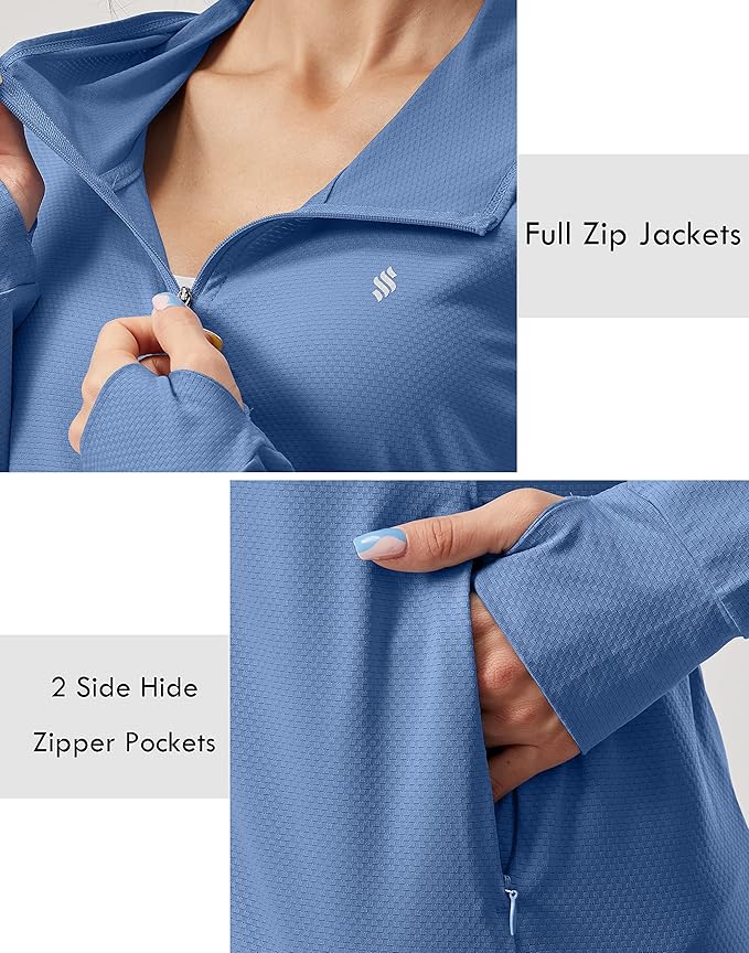 Soothfeel Women's UPF 50+ Sun Protection Hoodie Jacket Lightweight Long Sleeve Sun Shirt for Women with Pocket Hiking Outdoor