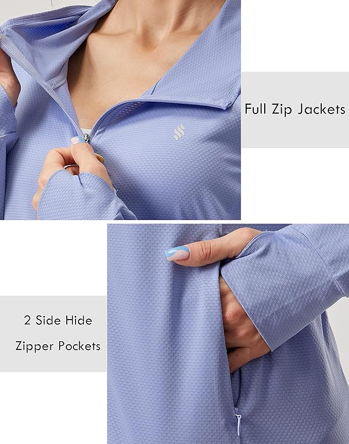 Soothfeel Women's UPF 50+ Sun Protection Hoodie Jacket Lightweight Long Sleeve Sun Shirt for Women with Pocket Hiking Outdoor