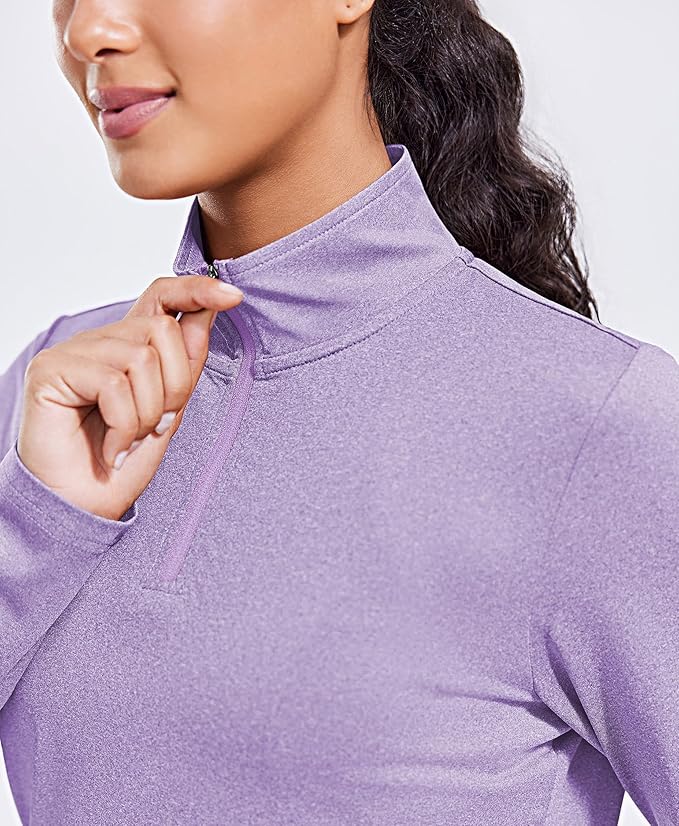 PINSPARK Workout Tops for Women Long Sleeve Athletic Shirt Quarter Zip Running Shirts Stretchy UPF 50+ Yoga Hiking Tee Top