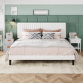 Allewie King Bed Frame, Velvet Upholstered Platform Bed with Adjustable Vertical Channel Tufted Headboard, Mattress Foundation with Strong Wooden Slats, Box Spring Optional, Easy Assembly, Off-White