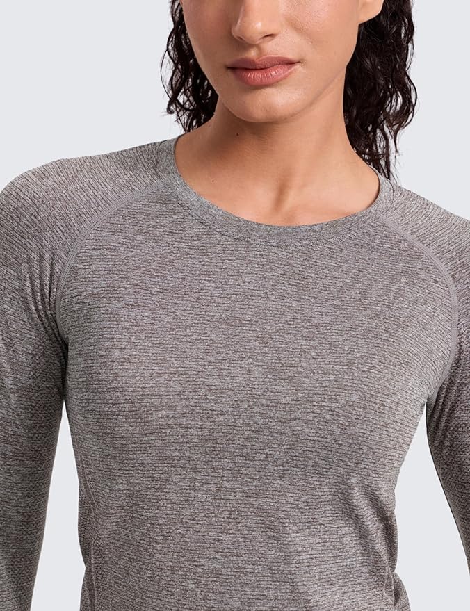CRZ YOGA Seamless Long Sleeve Shirts for Women Waist Length - Workout Athletic Running Gym Yoga Tops Crewneck Breathable