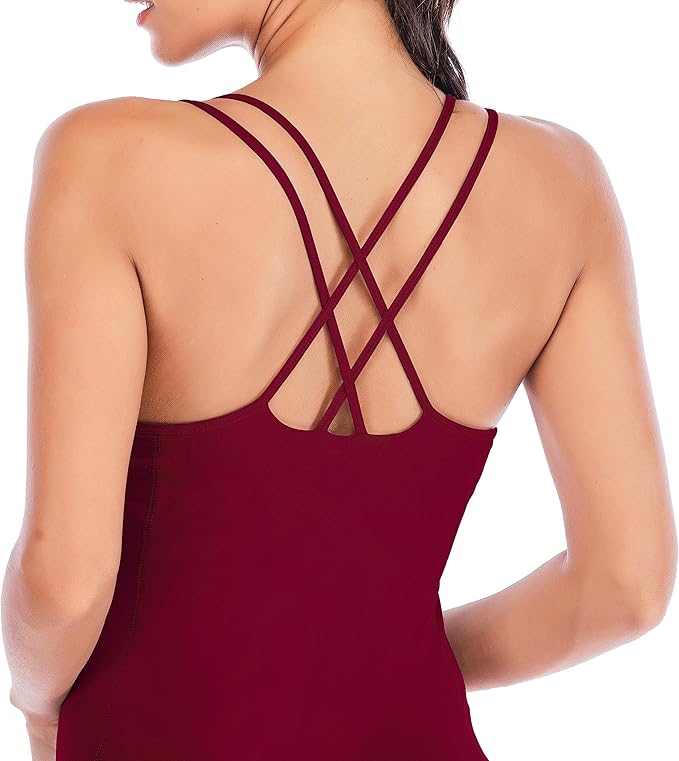 RUNNING GIRL Yoga Tank Tops for Women Built in Shelf Bra B/C Cups Strappy Back Activewear Workout Compression Tops