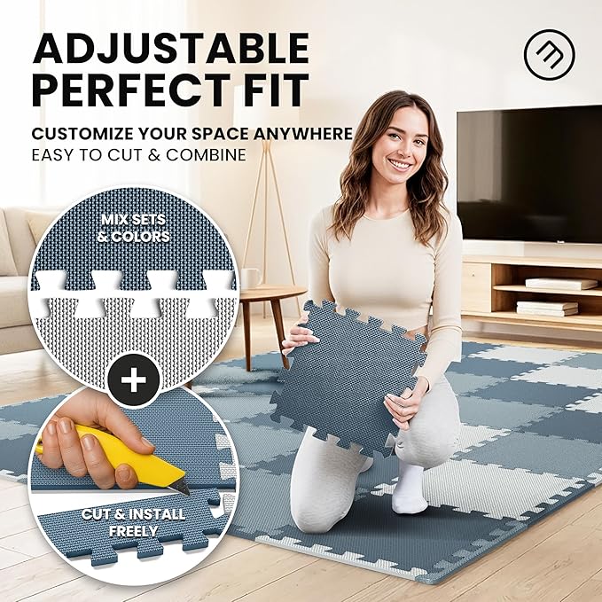 bemaxx Gym Mats Set - 18 pcs EVA Interlocking Foam Floor Tiles (12.6"x12.6"x0.4") 18sqft Protective Gym Flooring Sports Home Workout Exercise Mats Puzzle Garage Fitness Play-Room Pool Treadmill Bike
