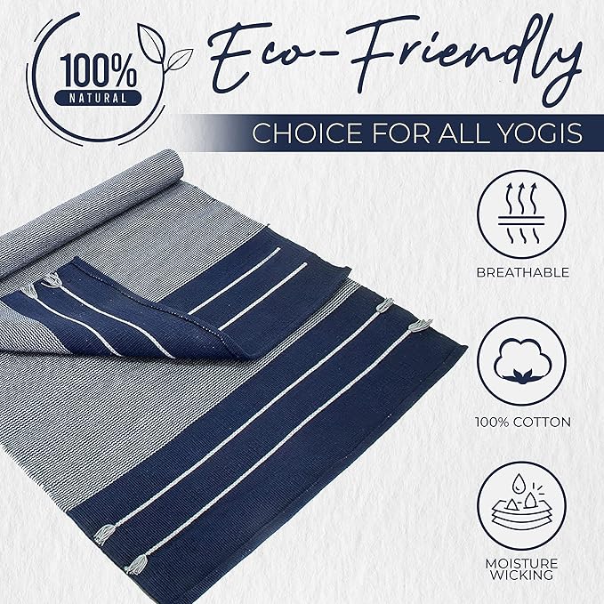 Y O Gayo Handmade Organic Yoga Mat made with 100% Organic Cotton Yoga Mat - Natural Yoga Rug for Exercise, Workout, & Fitness Rug - Hand Weaved, Washable - 74 inches X 26 Inches - multi-color