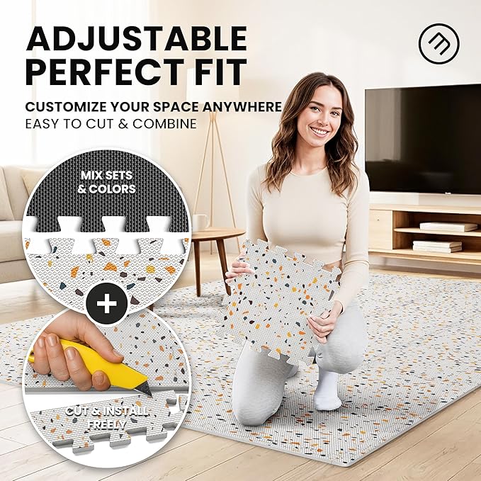 bemaxx Gym Mats Set - 18 pcs EVA Interlocking Foam Floor Tiles (12.6"x12.6"x0.4") 18sqft Protective Gym Flooring Sports Home Workout Exercise Mats Puzzle Garage Fitness Play-Room Pool Treadmill Bike