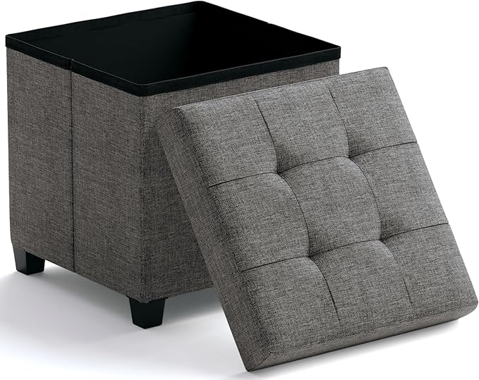 Ornavo Home Storage Ottoman with Legs, Square Cube Foot Rest Stool Seat, for Living Room, Bedroom, Home Office, Dorm - 15 x 15 x 15, Dark Gray
