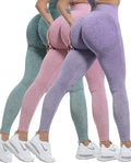 CHRLEISURE Workout Leggings Sets for Women, Gym Scrunch Butt Butt Lifting Seamless Leggings 3 Piece