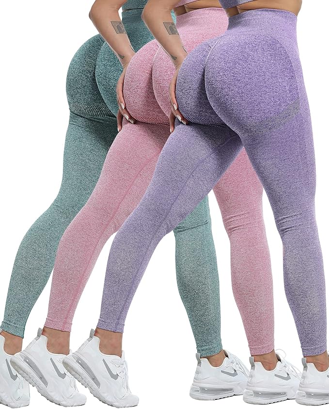 CHRLEISURE Workout Leggings Sets for Women, Gym Scrunch Butt Butt Lifting Seamless Leggings 3 Piece