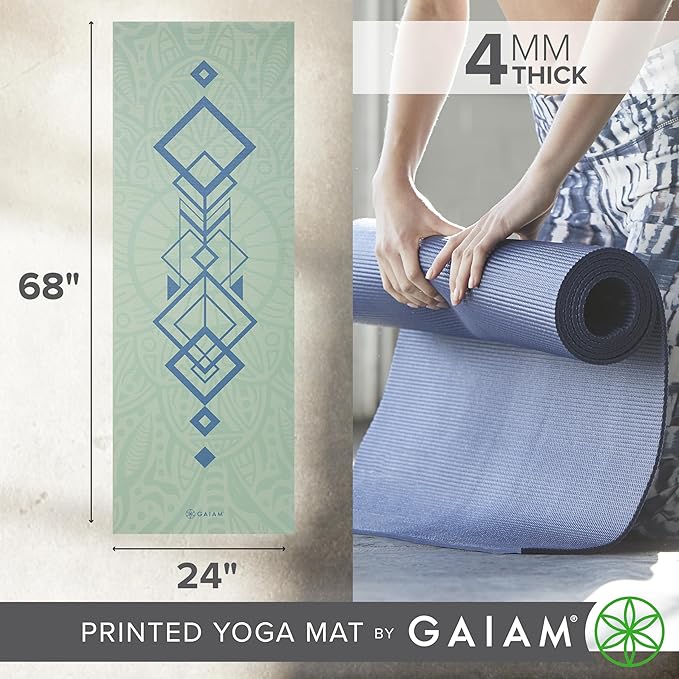 Gaiam Print Yoga Mat, Non Slip Exercise & Fitness Mat for All Types of Yoga, Pilates & Floor Exercises