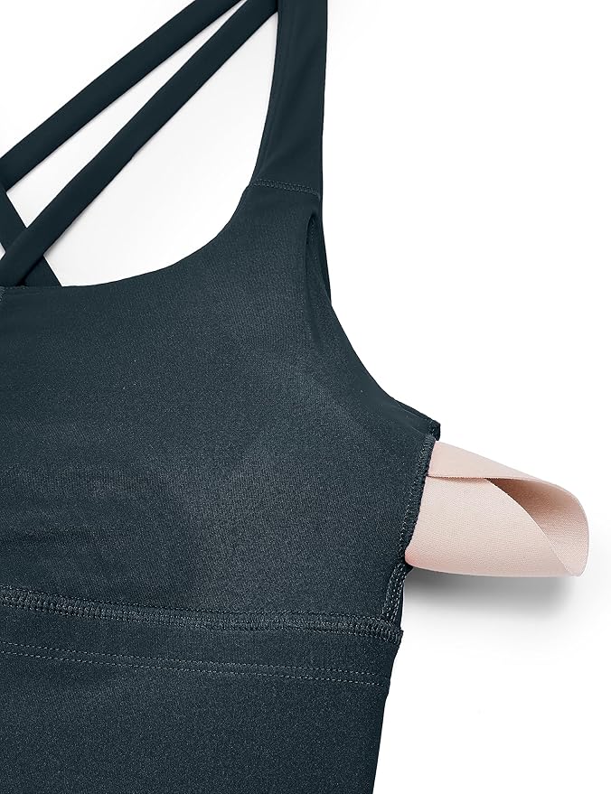 CRZ YOGA Naked Feeling Strappy Longline Sports Bras for Women - Medium Impact Criss Cross Yoga Padded Workout Crop Top