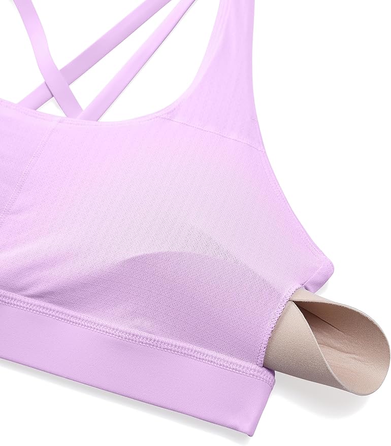 CRZ YOGA Naked Feeling Strappy Padded Sports Bras for Women - Fitness Workout Top Criss Cross Back Yoga Cami