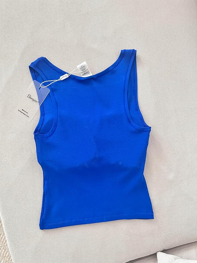 Danysu Women Rib Tank Top Padded Workout Top Square Neck Crop Tank Fitted Basic Cami Tops