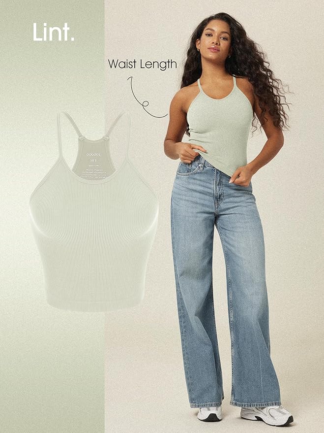ODODOS Women's Crop 3-Pack Seamless Rib-Knit Camisole Crop Tank Tops