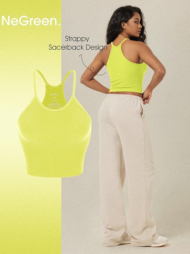 ODODOS Women's Crop 3-Pack Seamless Rib-Knit Camisole Crop Tank Tops