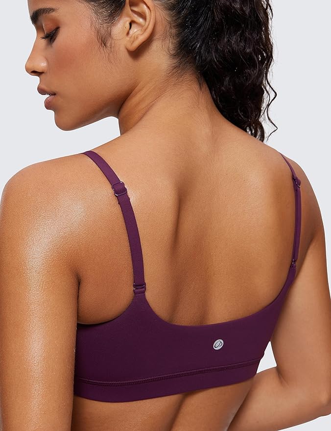 CRZ YOGA Butterluxe Adjustable Spaghetti Strap Sports Bras for Women - Scoop Neck Wireless Padded Yoga Workout Crop Top