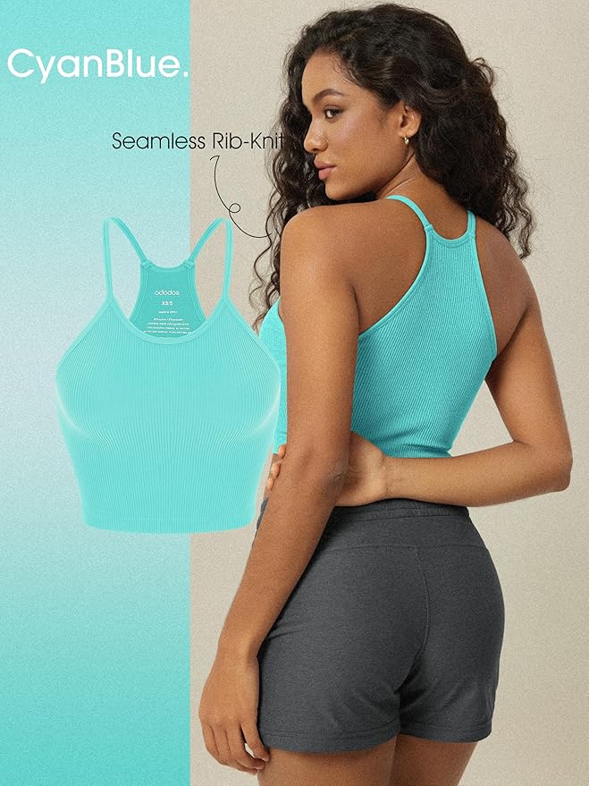ODODOS Women's Crop 3-Pack Seamless Rib-Knit Camisole Crop Tank Tops