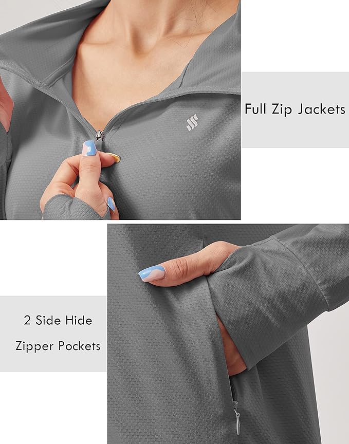 Soothfeel Women's UPF 50+ Sun Protection Hoodie Jacket Lightweight Long Sleeve Sun Shirt for Women with Pocket Hiking Outdoor