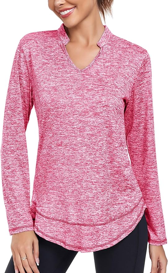 Absttith Women's Long Sleeve Workout Shirts Running Yoga Tops Athletic V Neck Sport Tee Side Split