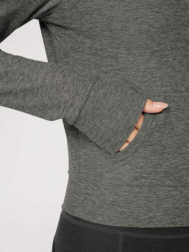 ODODOS Women's Full-Zip Cropped Hoodie - odSTRATUM Tech Ultra Soft UPF 50+ Hooded Jacket with Pockets
