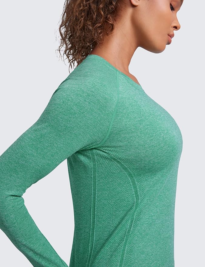 CRZ YOGA Seamless Long Sleeve Shirts for Women Waist Length - Workout Athletic Running Gym Yoga Tops Crewneck Breathable