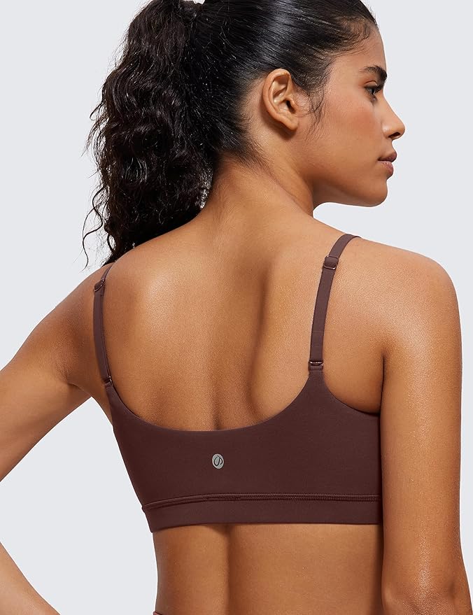 CRZ YOGA Butterluxe Adjustable Spaghetti Strap Sports Bras for Women - Scoop Neck Wireless Padded Yoga Workout Crop Top