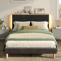 Bestier Full Bed Frame with Adjustable Headboard & LED Lighting, Corduroy Upholstered Platform Bed Frame with Storage Shelf, Solid Wood Slats, No Box Spring Needed, Never Squeak, Easy Assembly, Black