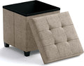Ornavo Home Storage Ottoman with Legs, Square Cube Foot Rest Stool Seat, for Living Room, Bedroom, Home Office, Dorm - 15 x 15 x 15, Tan