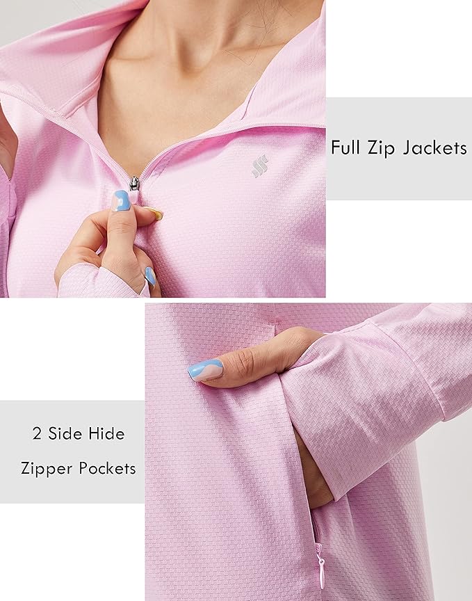 Soothfeel Women's UPF 50+ Sun Protection Hoodie Jacket Lightweight Long Sleeve Sun Shirt for Women with Pocket Hiking Outdoor