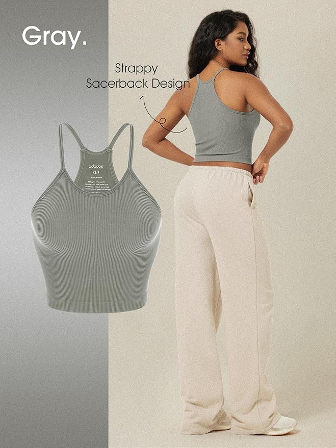 ODODOS Women's Crop 3-Pack Seamless Rib-Knit Camisole Crop Tank Tops