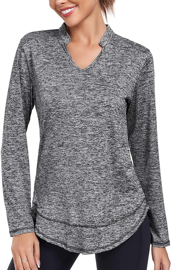 Absttith Women's Long Sleeve Workout Shirts Running Yoga Tops Athletic V Neck Sport Tee Side Split
