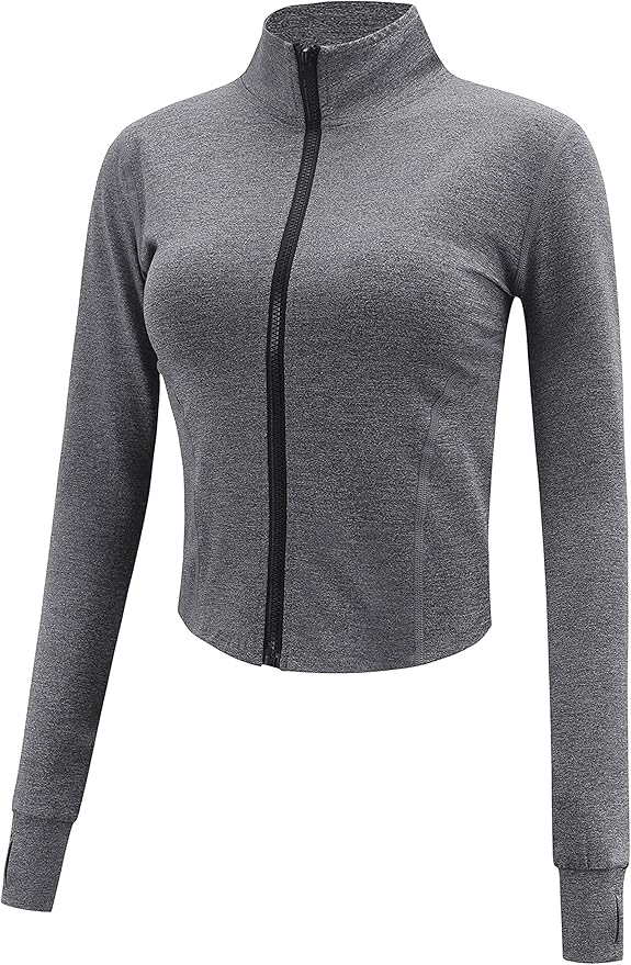 Gihuo Women's Workout Jacket Lightweight Zip Up Athletic Cropped Running Jacket