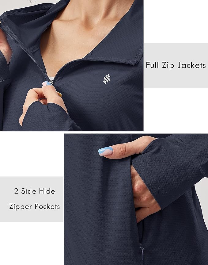 Soothfeel Women's UPF 50+ Sun Protection Hoodie Jacket Lightweight Long Sleeve Sun Shirt for Women with Pocket Hiking Outdoor
