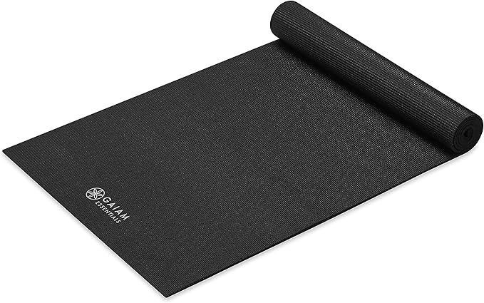 Gaiam Essentials 1/4" Thin (6mm) Yoga & Pilates, Fitness & Exercise Mat with Easy-Cinch Carrier Strap Cusion Support For Fitness and Gym Workouts