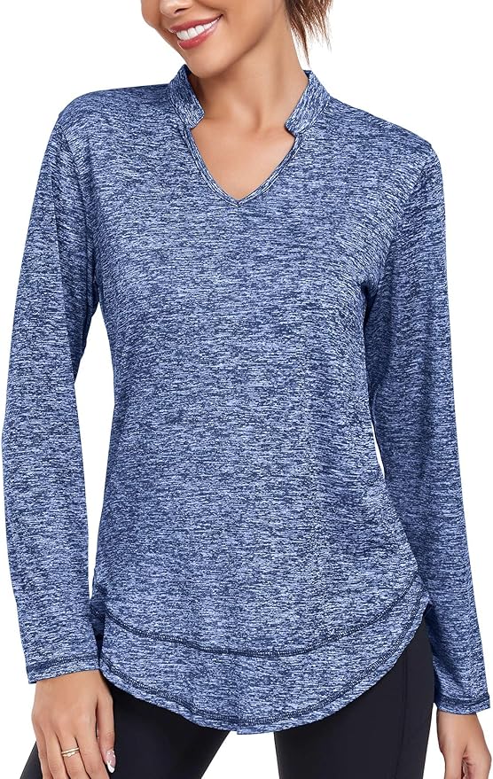 Absttith Women's Long Sleeve Workout Shirts Running Yoga Tops Athletic V Neck Sport Tee Side Split