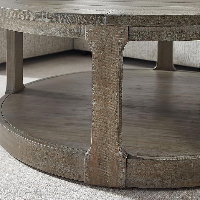 40" Round Wood Coffee Table, 2 Tier Modern Center Table with Roller Wheels,Solid Wood+MDF, Easy Assembly, Accent Table for Living Room, Apartment, Small Space. (Light Brown)